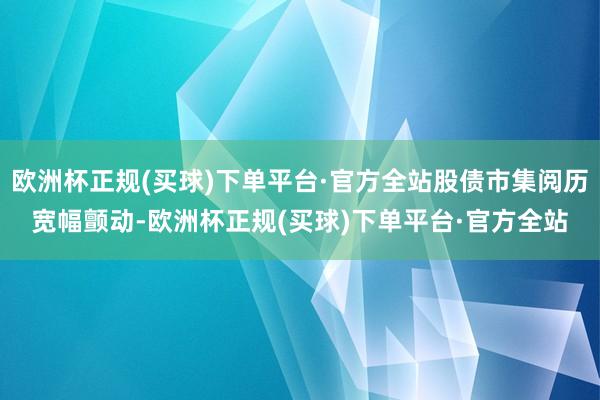 欧洲杯正规(买球)下单平台·官方全站股债市集阅历宽幅颤动-欧洲杯正规(买球)下单平台·官方全站