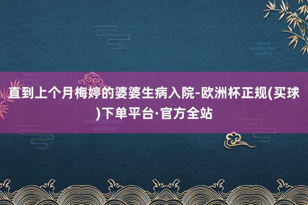 直到上个月梅婷的婆婆生病入院-欧洲杯正规(买球)下单平台·官方全站